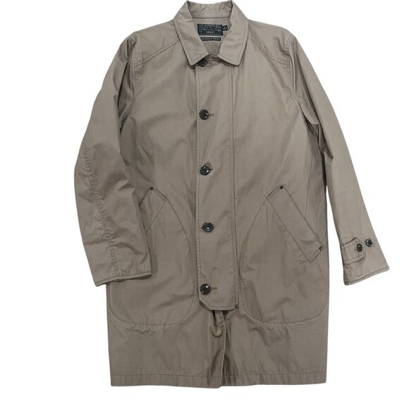 J Crew Wedgewood Trench Coat Mens L Brown Lightweight Button Front Felix Patch - Picture 2 of 13